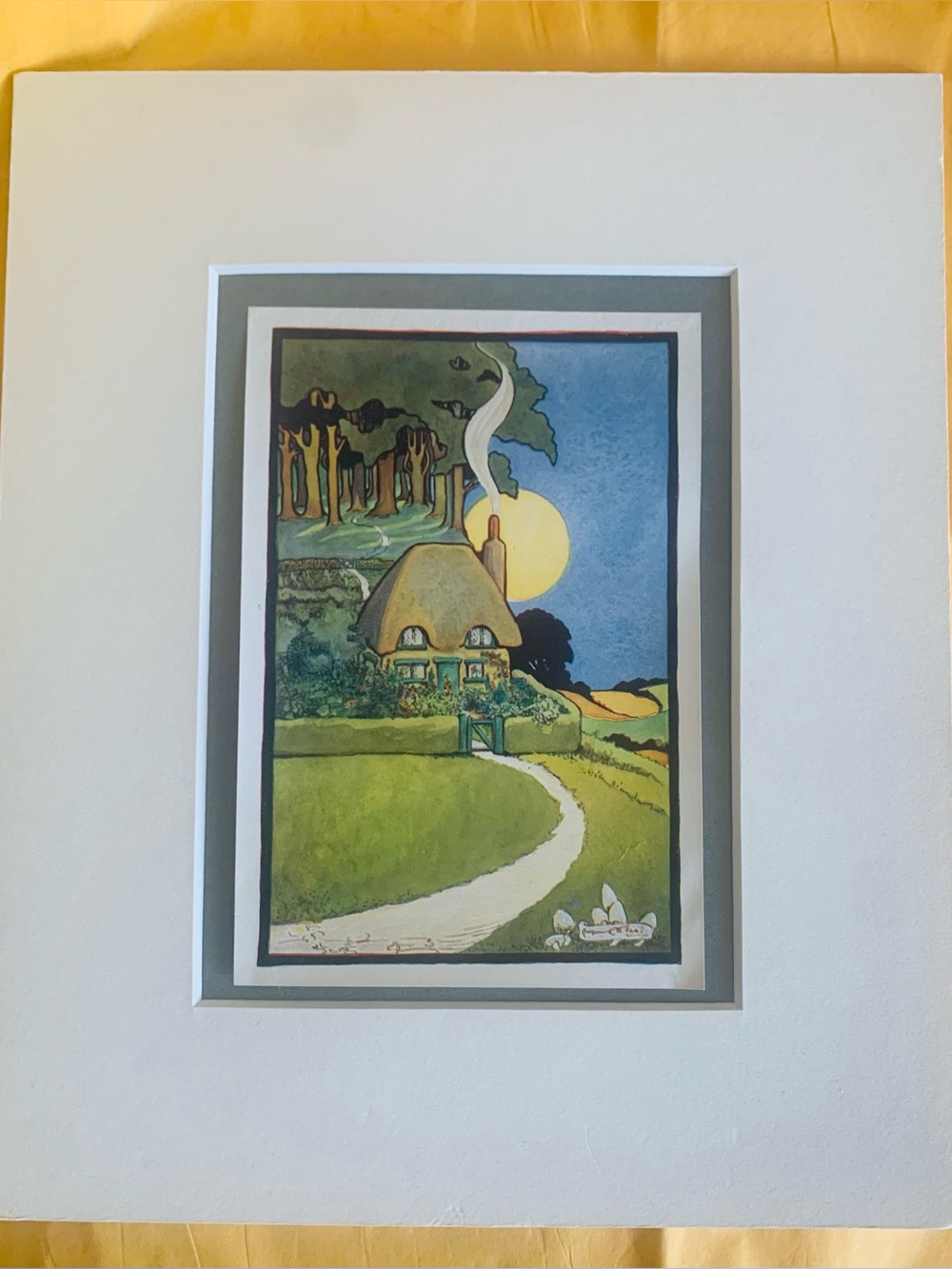 Vintage Cottage Print of a Thatched Country Cottage from 1920s and Matted, 8x10